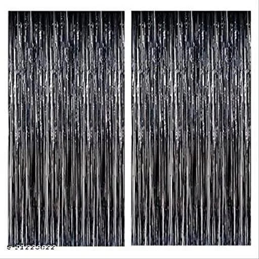 Black Happy Birthday Party Decoration Set with (2 Curtain, 1 Happy Birthday Banner, 10 grey & 10 red balloon, 1 star foil balloon)