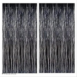 Black Happy Birthday Party Decoration Set with (2 Curtain, 1 Happy Birthday Banner, 10 grey & 10 red balloon, 1 star foil balloon)