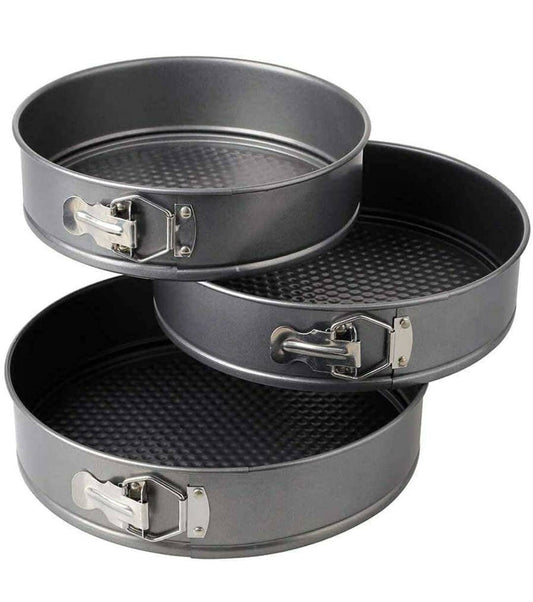 Teflon Coated Spring Form Cake Mould Pan Set Baking Tray Removable Cake Mould (3 Pcs 18cm 20cm 22cm, Black)