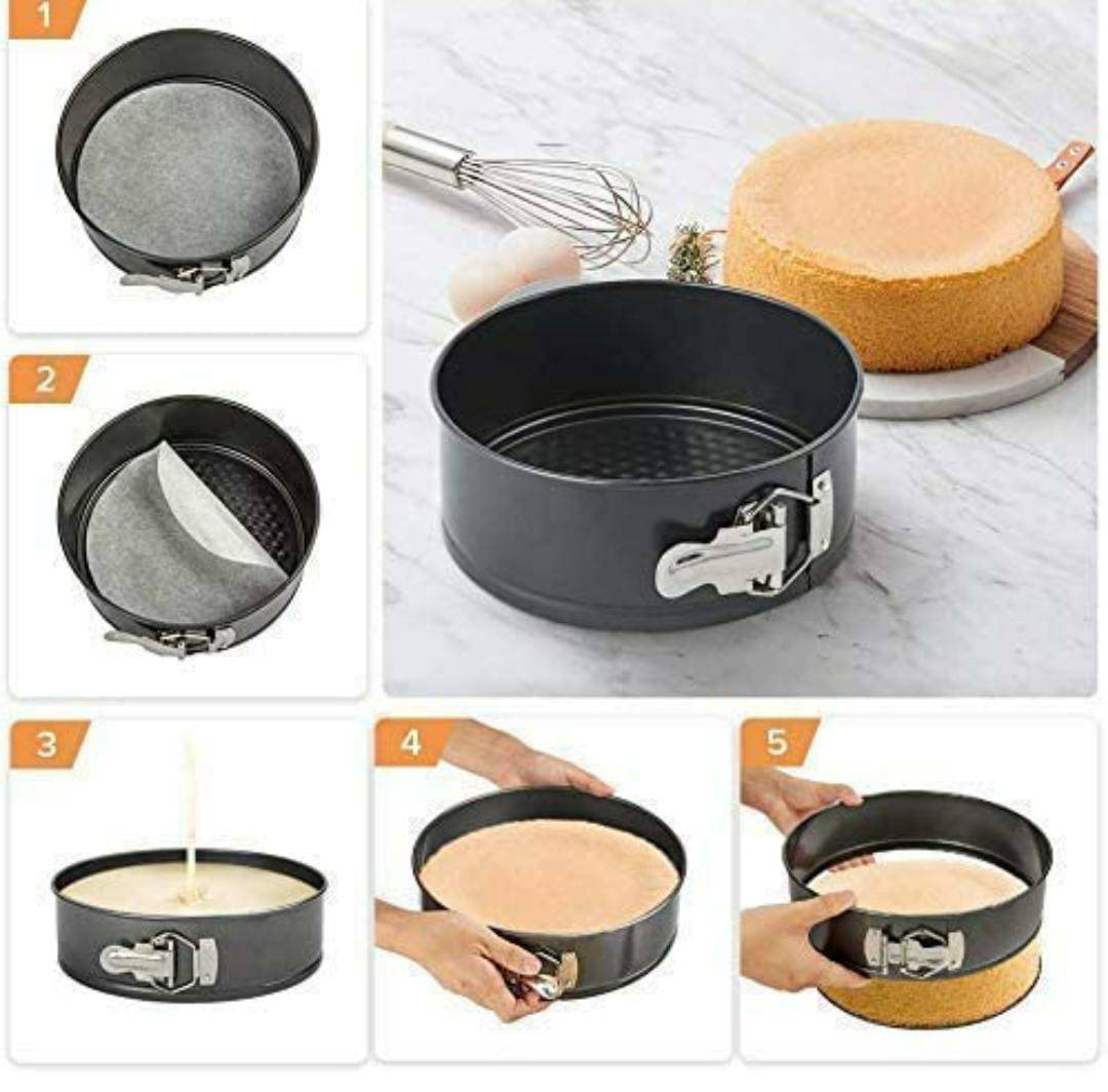 Teflon Coated Spring Form Cake Mould Pan Set Baking Tray Removable Cake Mould (3 Pcs 18cm 20cm 22cm, Black)