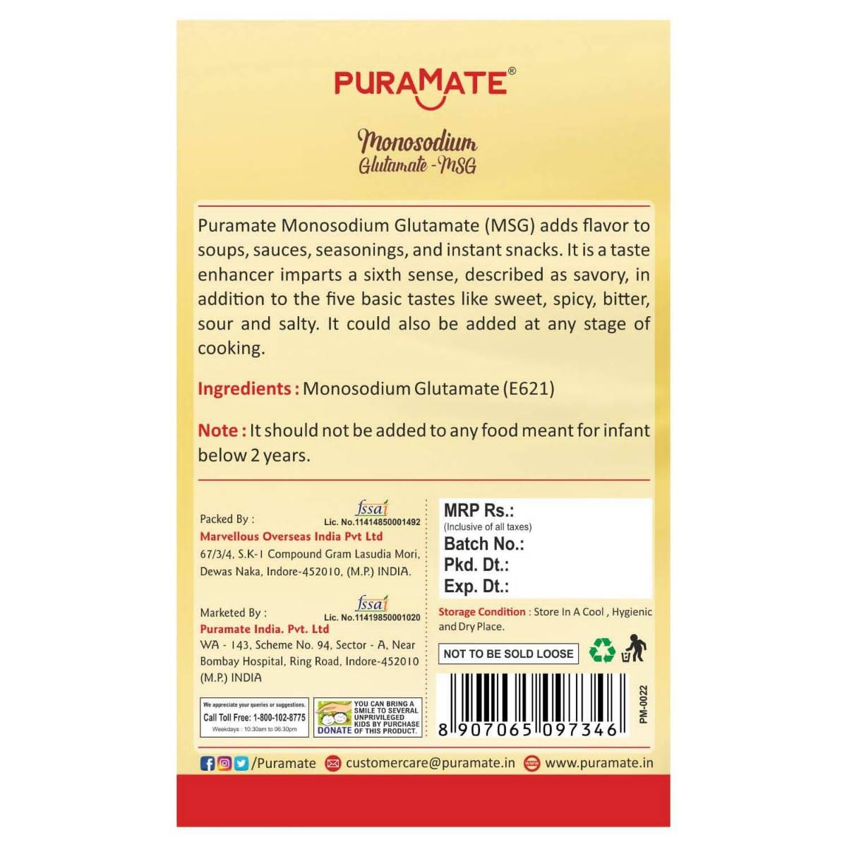 Puramate monosodium glutamate (MSG)
50gm