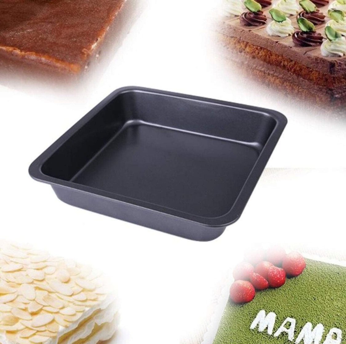 Teflon Coated Set of 1 Square Shape Baking Mould for Baking Non Stick Cake Tins/Pan/Tray for Microwave Oven, Cooker, Cake Mould 1 Pcs, Black (Medium- 22Cm)