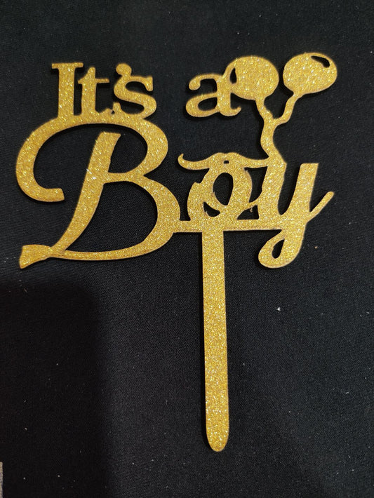 Its A boy 5 inch Glitter Cake Topper